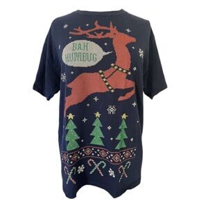 Vintage Fruit Of the Loom Ugly Christmas Bah Humbug T Shirt XL Reindeer